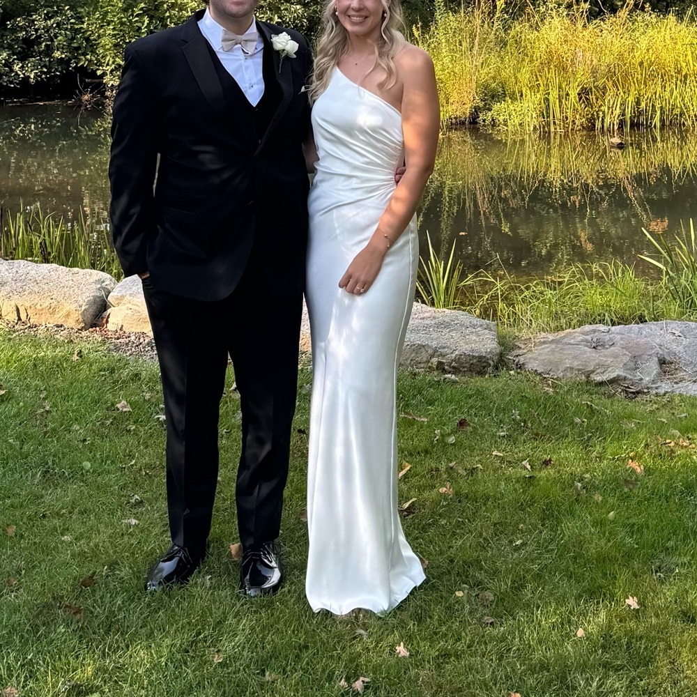 Revelry Jade Satin Dress In White Pearl - 701 Bridesmaid Dress, Bridal, Wedding